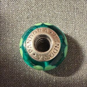 Pandora Teal Glass Charm with 🍀 Clover Green  Accents